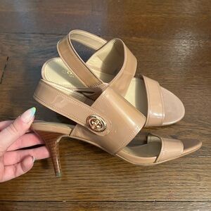 Coach Marla Slingback Turnlock Nude Patent Leather Heels